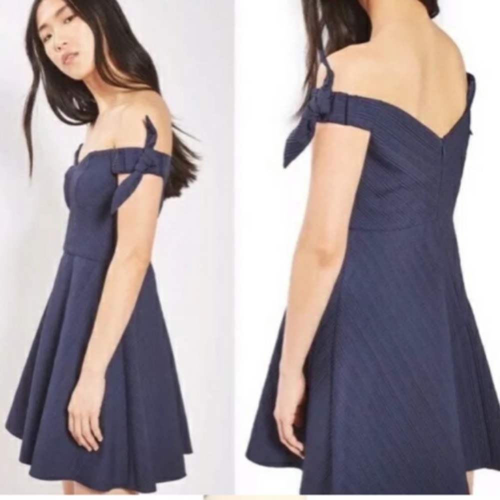 TOPSHOP Off-the-shoulder dress navy blue NWOT